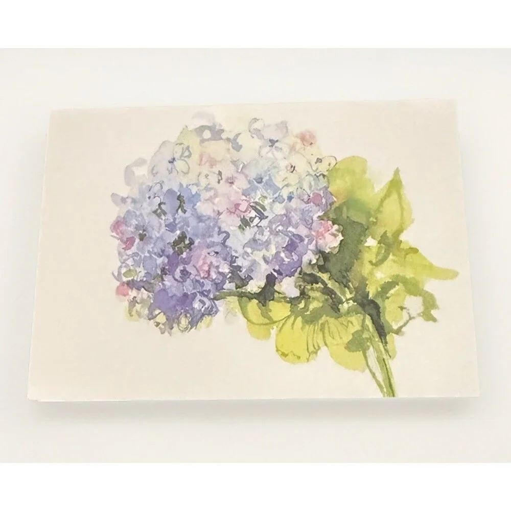 Vintage Oddballs Watercolor White Notecards - Nikko Blue- Hydrangeas - 10 Pk